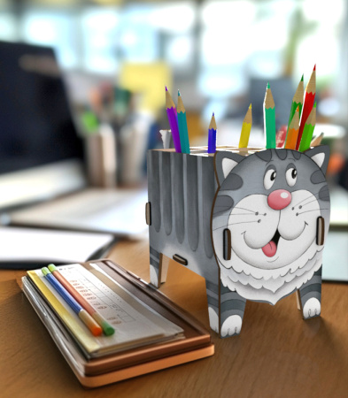 Карандашница (органайзер) Котик (серый) 06