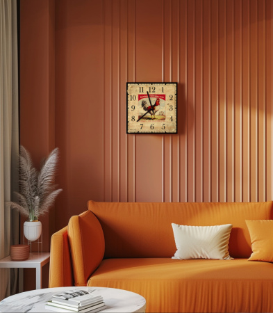 Настенные часы 27 см (Петух красный) КВАДРАТ 09