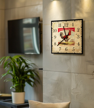 Настенные часы 27 см (Петух красный) КВАДРАТ 08