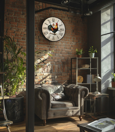 Настенные часы 50см (Зеленый петух) КРУГ 10